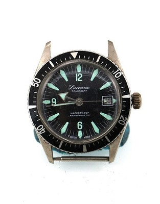 Lucerne Calendar Watch Vintage Manual Mechanical Mens Vintage Black Silver Date