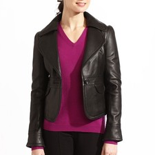 DESIGN New Women's Black Leather Blazer Pure Lambskin Causal Slim Fit Blazer