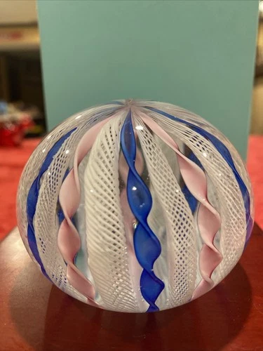 Vintage Murano Italian Glass Zanferico Technique Twisted Ribbon Paperweight 3”