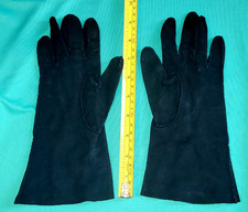 BLACK LONG soft vintage women's gloves - stitched, size 6.5, medium length
