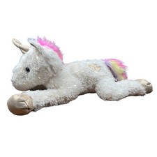 Sparkle White Unicorn Plush Toy 21 inch Stuffed Animal Rainbow Mane Gold Horn