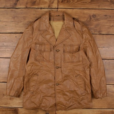 Vintage R. Sherman Lederjacke braun L Herren Knopfleiste gefüttert Field Safari