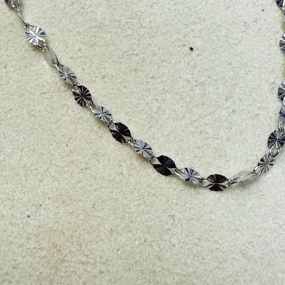 Brazalete tobillera cadena espejo eslabón brillante oro blanco 14K sólido 2 mm 9" Foto 2 de 4