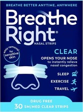 Breathe Right Nasal Strips Small/Medium Clear Drug Free with Easy Removal 30 Ct