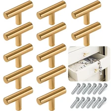 12PCS Gold Cabinet Knobs, Single Hole, Pulls, Drawer, Kitchen, Hardware, Metal
