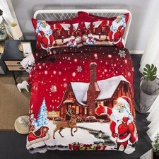 Christmas Duvet Set 3 pc XMAS Santa Claus Cover Pillow Set 89"x89" Bedding NEW