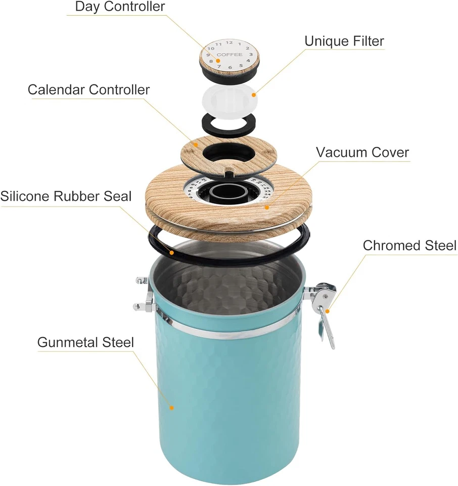 Recipiente hermético de armazenamento de grãos de café cozinha aço inoxidável  - Imagem 2 de 4