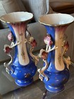 Pair of Vieux Paris cobalt blue porcelain vases with hand-painted floral deco — photo 7