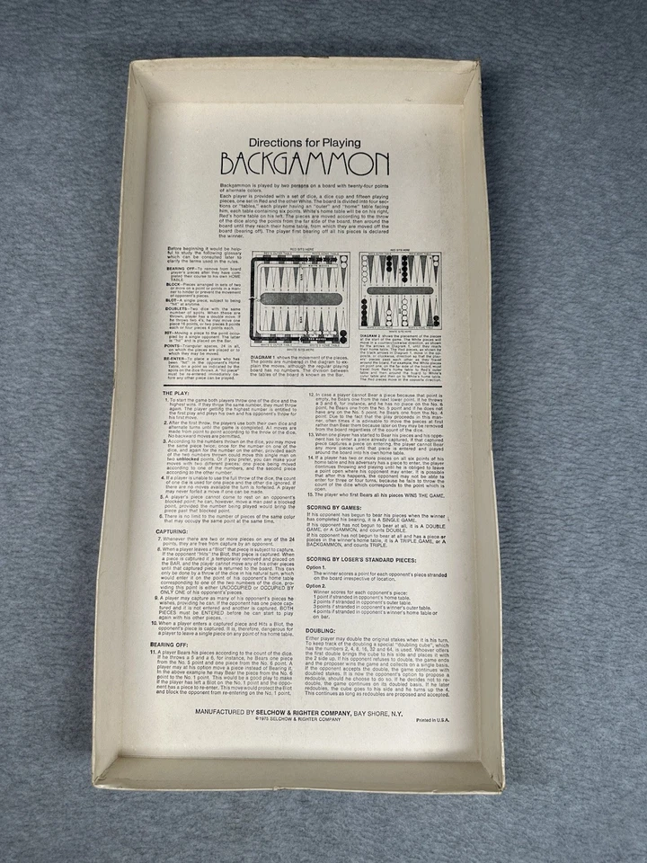 Vintage 1975 Selchow & Righter Backgammon Game #85 Complete Set - Image 2 of 4