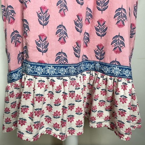 Old Navy Dress L Pink Blue Floral Printed Boho Puff Sleeve Cotton Blend Shift - Picture 8 of 13