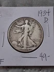 1934 -D WALKING LIBERTY HALF DOLLAR  FINE CONDITION,  GOOD DETAILS