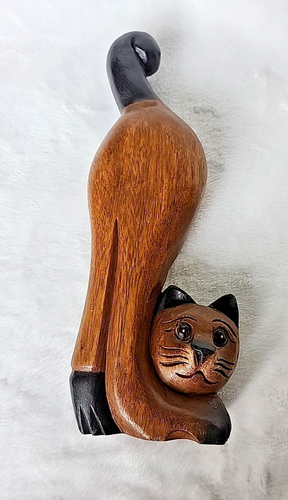 Vintage handgeschnitzte Massivholz Katze Skulptur Figur 12" niedliche Katze Schwanz hoch - Bild 2 von 10