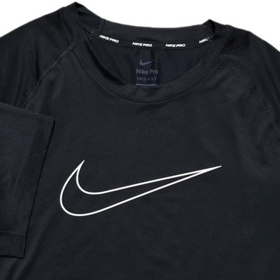 Nike Pro Mens L Short Sleeve Compression Shirt Slim Black Center Swoosh Dri Fit