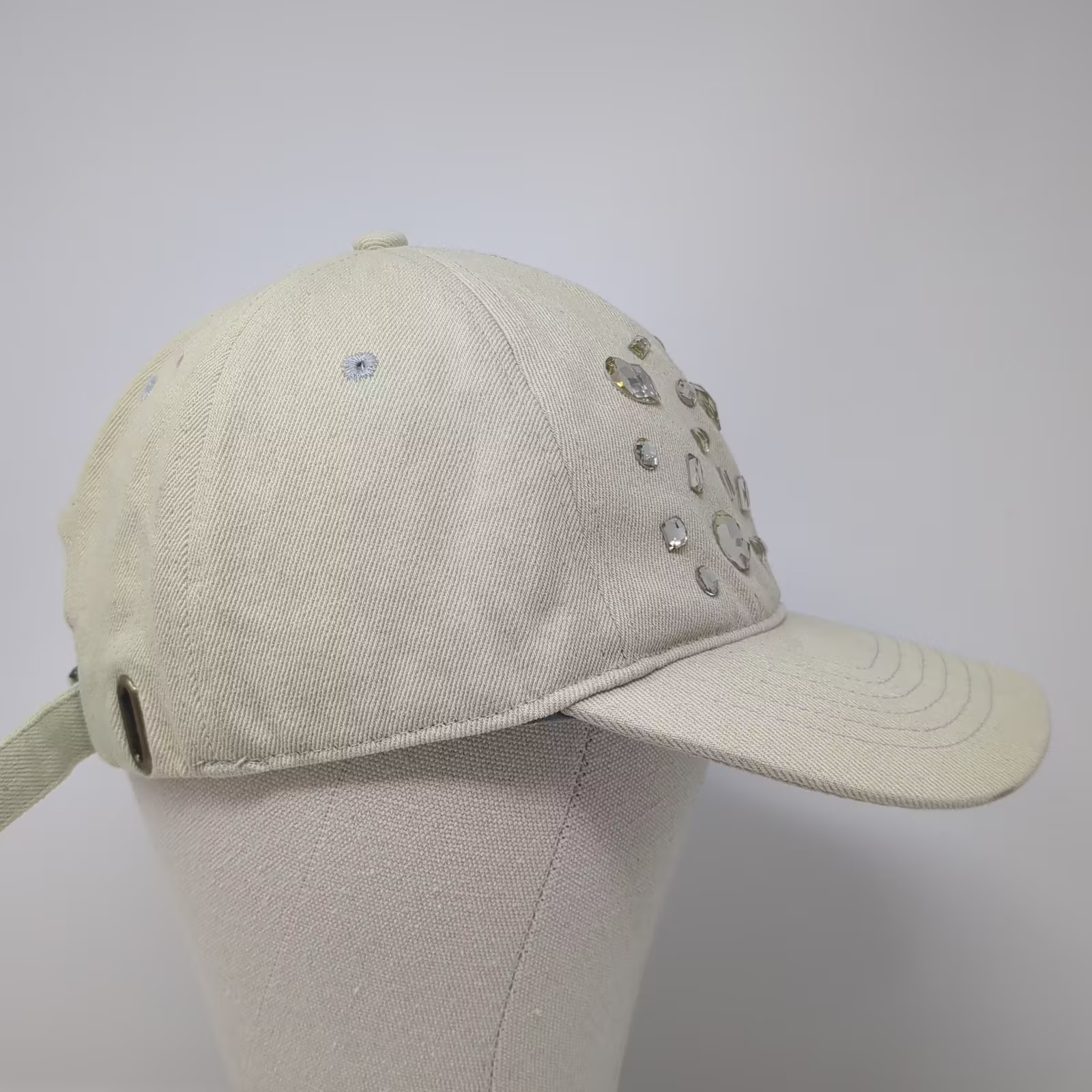 Beige Silver Baseball Cap Rhinestone Gemstone Emb… - image 5