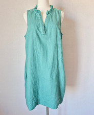 NWT Tommy Bahama Linen Two Palms Double Ruffle Mini Dress Sleeveless Green Sz.L