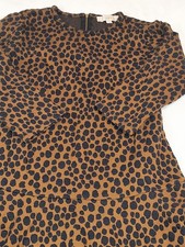 LOFT Ann Taylor Animal Print Dress Women's Small S Brown Black Textured Zip Back