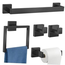 Bathroom Hardware Accessories Set, 5-Piece 16In Black 16 Inch Black 5 Piece