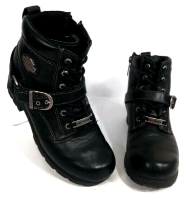 iii HARLEY DAVIDSON WOMENS TEGAN BLACK LEATHER MOTORCYCLE BIKER BOOTS