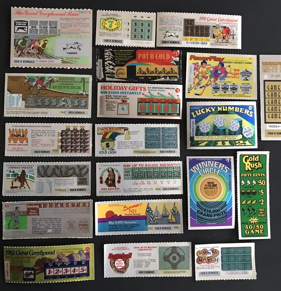 New Hampshire 1970s- 1980s Instant SV Lottery Tickets,20 tickets