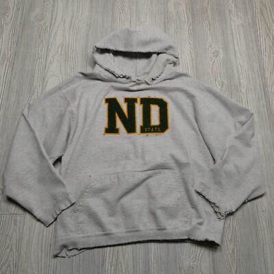 VINTAGE NDSU Bison North Dakota Hoodie Men s Size L Gray Pullover USA