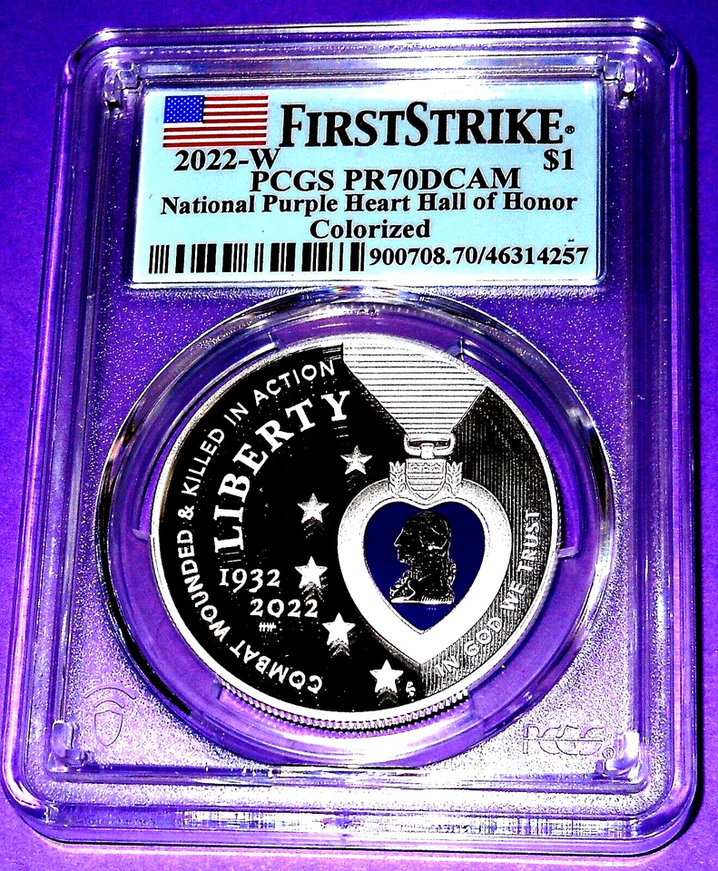 2022-W NATIONAL PURPLE HEART COLORIZED SILVER DOLLAR- PCGS GRADED FS PR-70 DCAM - Image 2 of 3