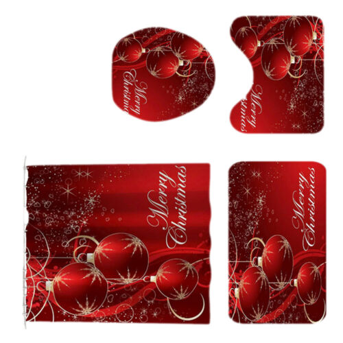 Winter-Duschvorhang-Set -Duschvorhang Badvorleger Matte Urlaubs-Duschvorhang-Set