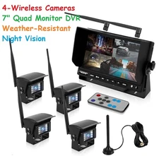 Pyle Wireless Rear View Backup 4-Camera 7" Quad Monitor DVR For Truck Bus Van RV