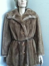 Vintage, Tissavel France, Richland Furs, Size 12 Brown Faux Mink Fur Dress Coat