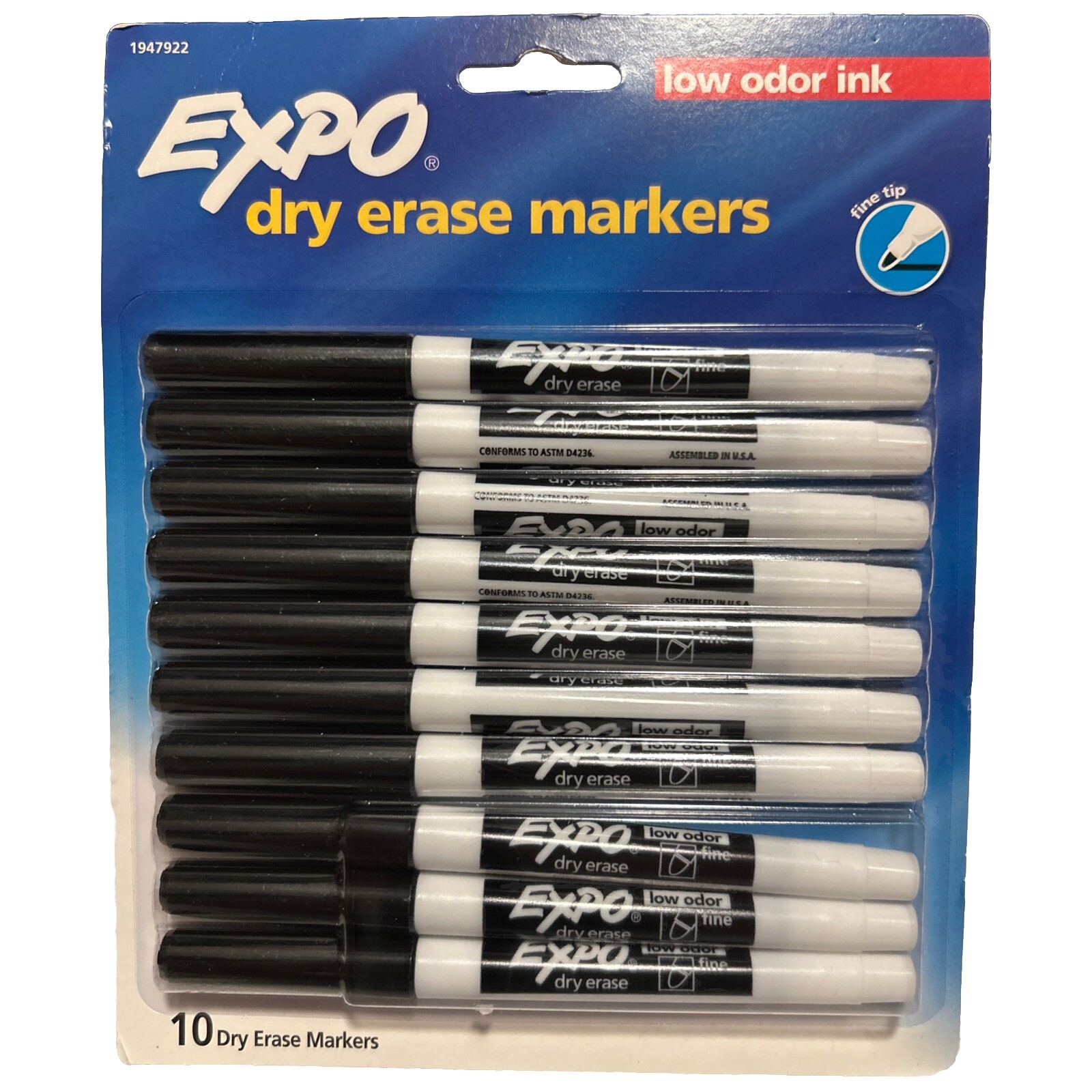 EXPO Low-Odor Dry-Erase Marker, Fine Point, Black, 10/Pack