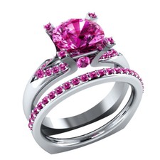 2.40 Ct Simulated Pink Sapphire Bridal Wedding Ring Set Band 925 Sterling Silver
