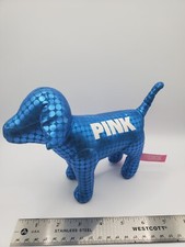 Victoria Secret PINK Metallic Blue Polka Dots Stuffed Dog Shiny 7"  Plush