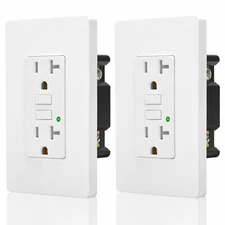 GFCI Outlet 20 Amp Self-Test LED Indicator TR WR ETL with Decor Wall Plate 2Pack