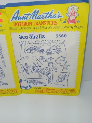 2 Vintage Tante Martha's Hot Iron Transfers 3869 3853 Muscheln Südwesten Neu - Bild 3 von 4