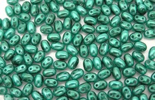 600 Czech Duo / Twin Seed Beads 2.5x5mm Teal Green Pearl color with 2 holes