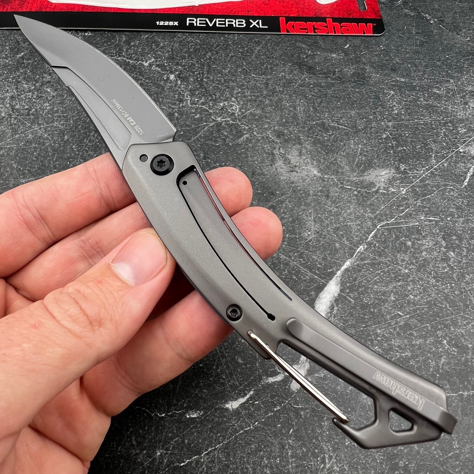 Kershaw Reverb XL Blue G10 Carbon Fiber Carabiner Clip EDC Folding