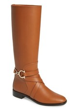 New Salvatore Ferragamo Leather Knee High Riding Boots, Tan, US 6.5, MSRP 1490