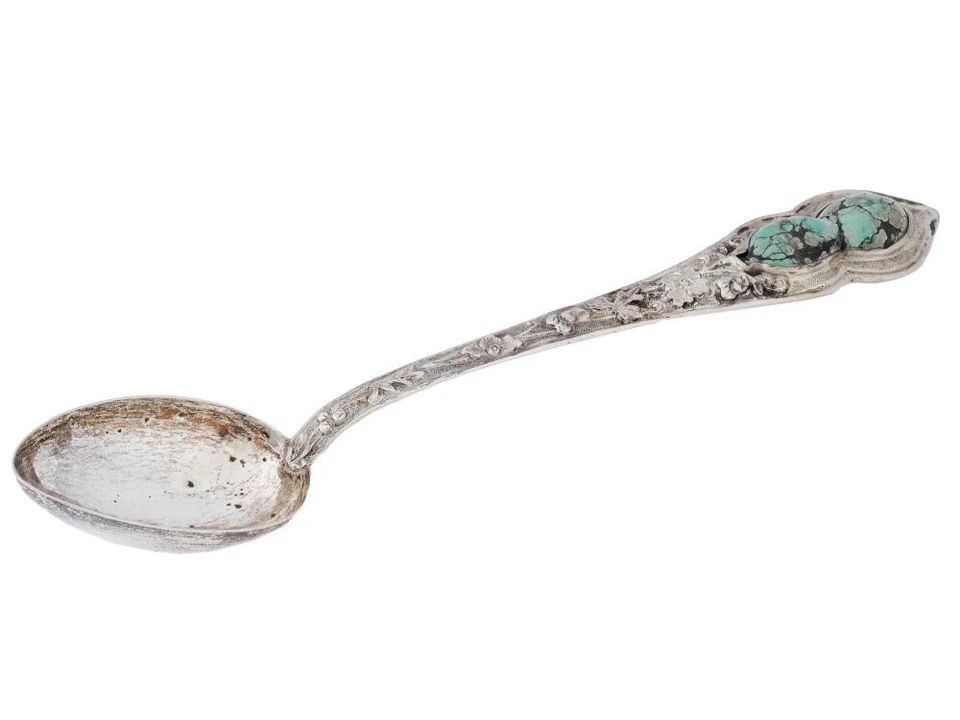 ⭕️6 прекрасных китайских экспортных серебряных бирюзовых чайных ложек 19 века - Изображение 3 из 4
