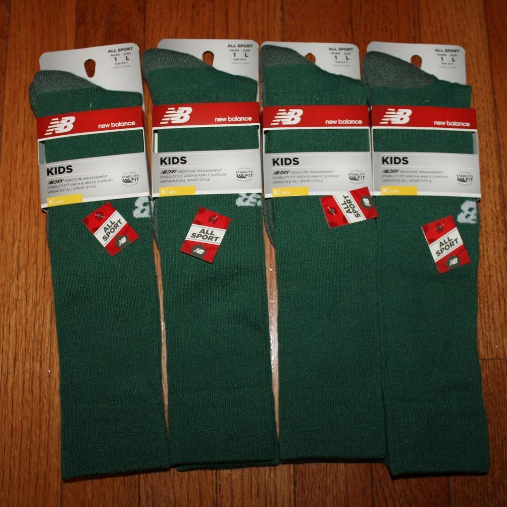 4x KIDS New Balance Sport Stability Fit Support Over Calf Socks DARK GREEN *7J