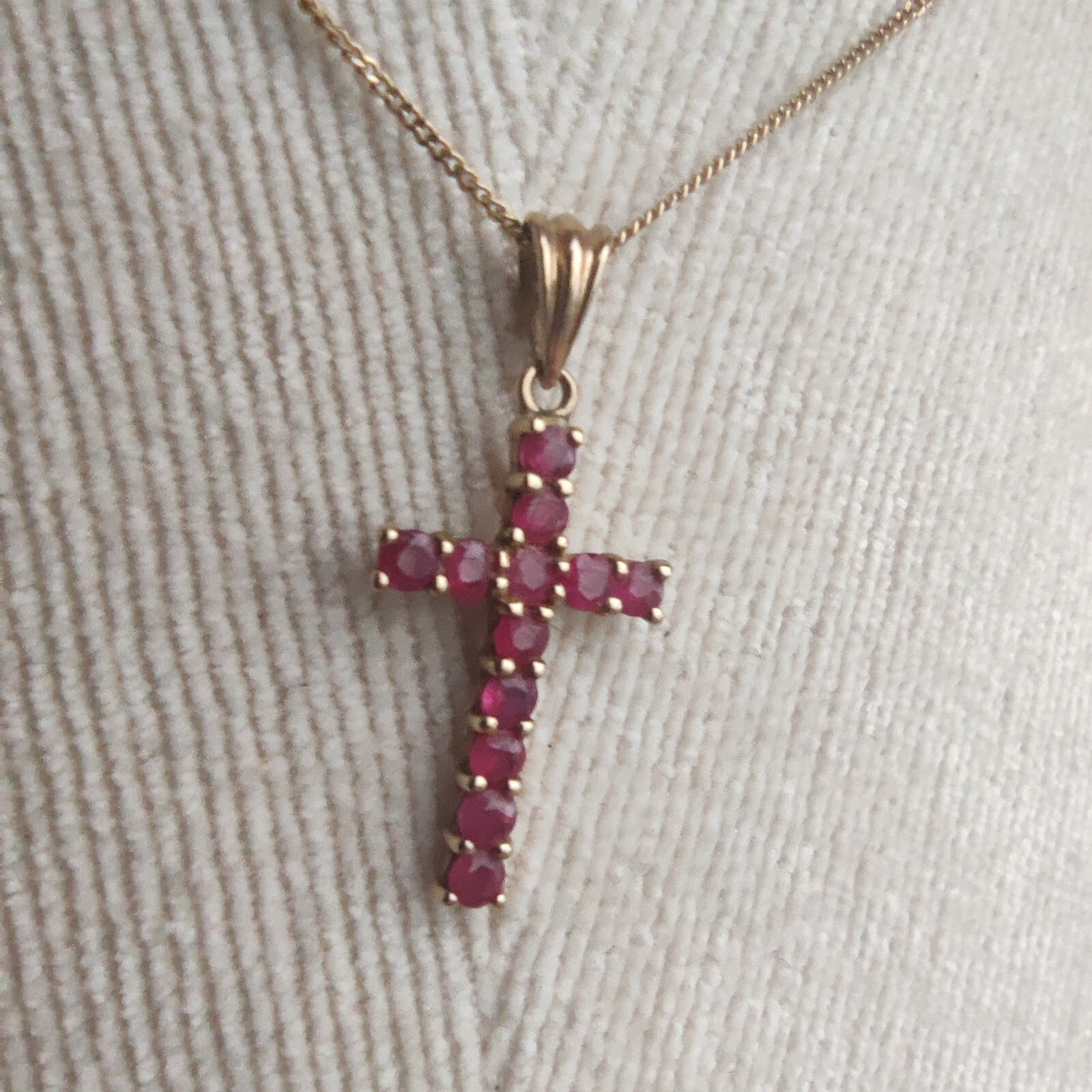 Vintage 9ct Solid Gold Ruby Cross Necklace Religi… - image 18