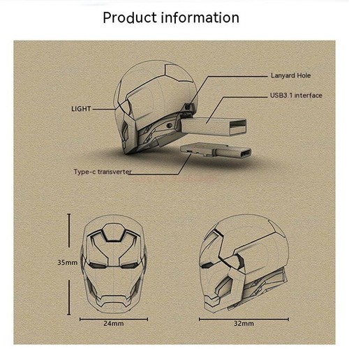 Avengers Iron Man MK46 3D High-Speed Flash Disk USB3.1 32G/64G/128G for PC/Phone - 第 11/17 張圖片