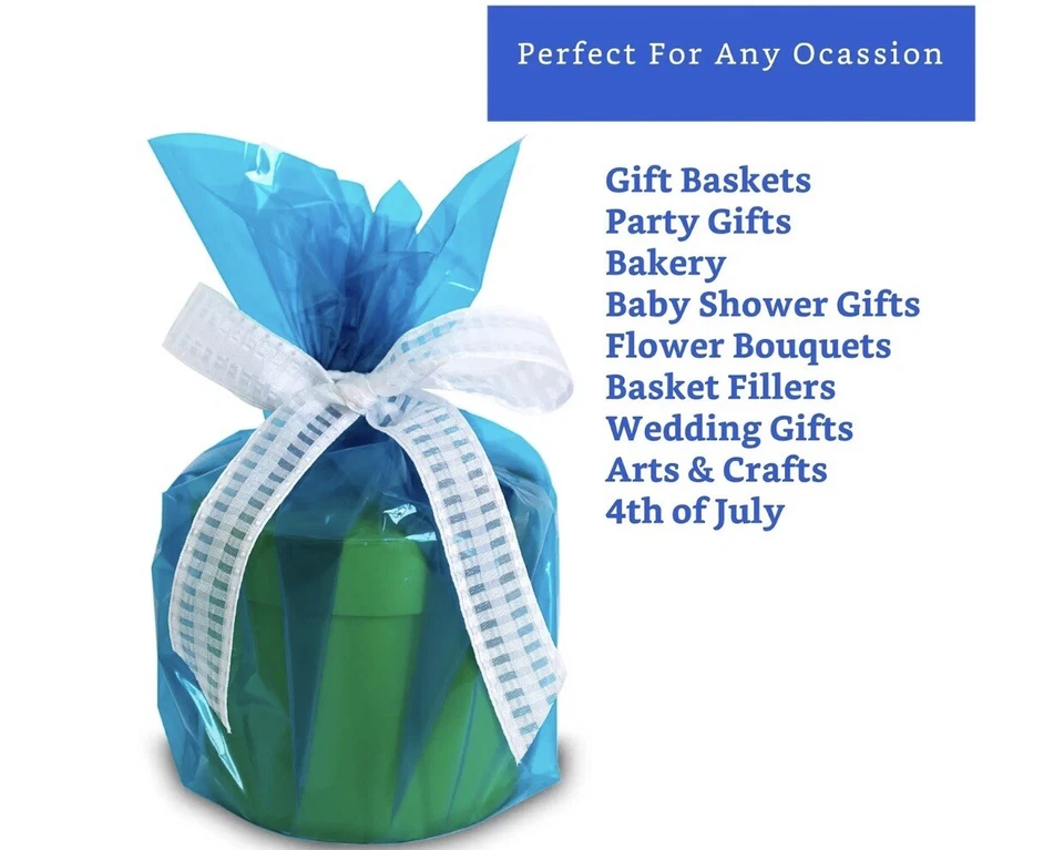 Rollo envolvente de celofán azul de 200 pies (16 pulgadas x 200 pies x 2,5 mil)-celofán de color... Foto 3 de 4