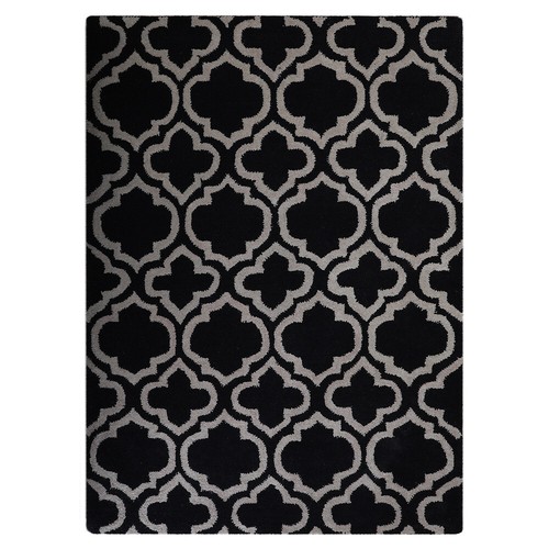 Alfombra ecológica de lana acolchada a mano geométrica negra blanca BBH Homes BBK00302 - Imagen 2 de 8