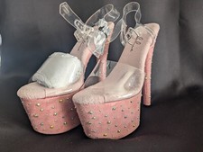 Ellie 7" Stiletto Pink Dancer Platform with Rhinestone on Microfiber SIZE 9-New