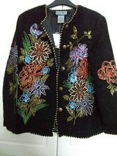 Nwt Indigo Moon Black Multi Embroidered Floral Sequinned Chenille Jacket Size Xs