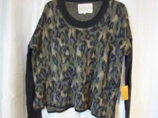 NWT Rachel Roy Green Black Brown Fuzzy Sweater Sz Medium Org $99.00