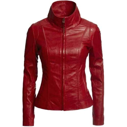 Para mujeres Cordero Genuino Cuero Moto Chaqueta de Abrigo Elegante Rojo  Navidad | eBay