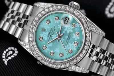 Rolex Datejust 31 mm Blue Flower Dial Ladies Midsize Diamond Steel Watch