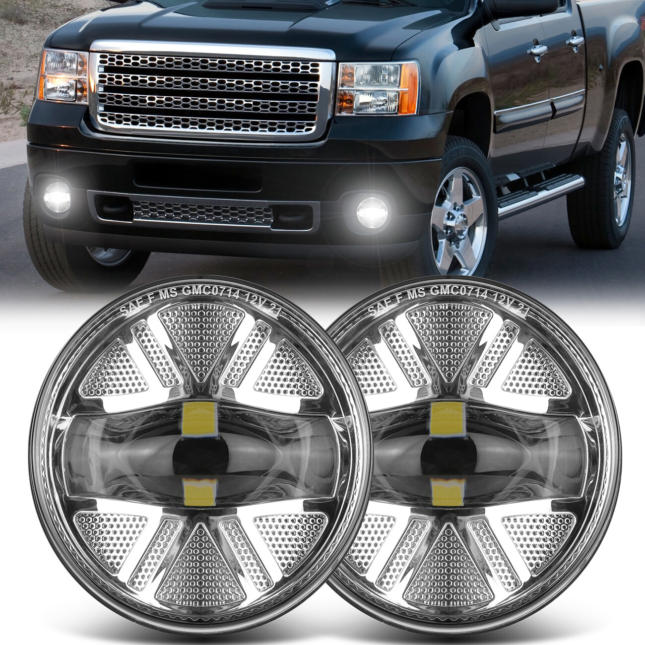 For 2007 08 09 10 11 12 13 GMC Sierra 1500 2500 3500 LED Fog Lights Bumper Lamps