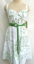 GUESS..COTTON..FIT & FLARE..SPAGHETTI STRAP..LOW BACK..GREEN & WHITE..DRESS..9