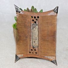 1920s Vintage Tribal Lady Wooden Brown Handmade Combs Vanity Old Metal Work